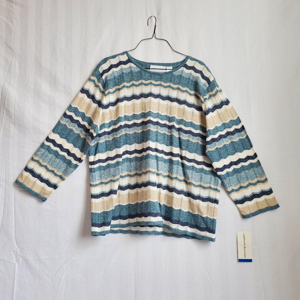 NWT Alfred Dunner Chevron Sweater XL Green Blue